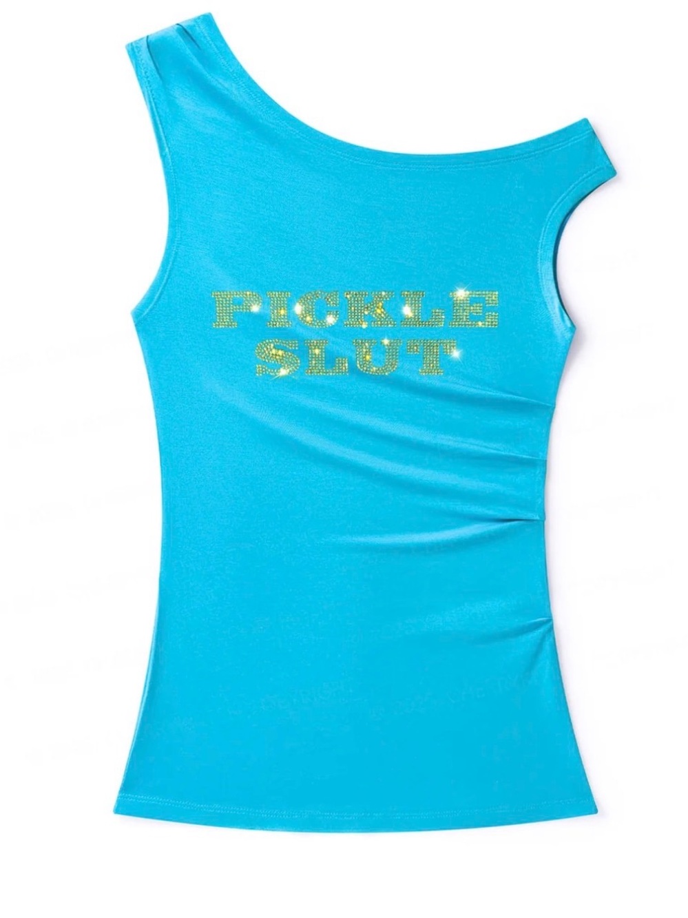 Rhinestone Pickle Slxt Y2K Off Shoulder Tank Top Cherrykitten Blue Size M